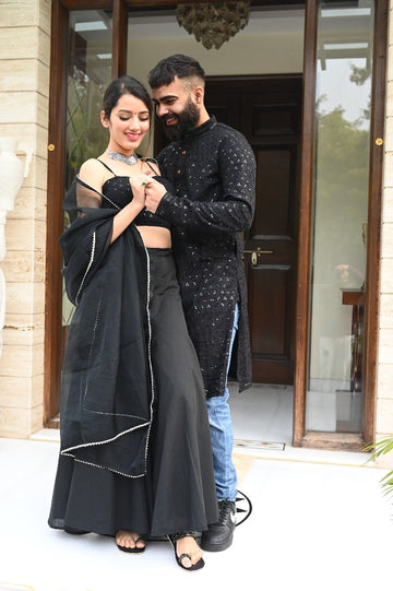 Heavy Embroidery Sequins Red Kurta